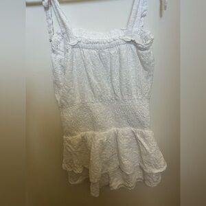 Lost + Wander White Eyelet Tie-Shoulder Peplum Camisole